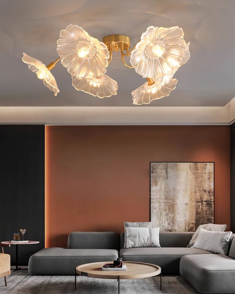 Lotus Leaf Glass Ceiling Lamp Art Flower Ceiling Light Ping Lighting